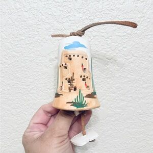 Southwest Style Ceramic Pottery Bell Wind Chime Desert Scene hand painted